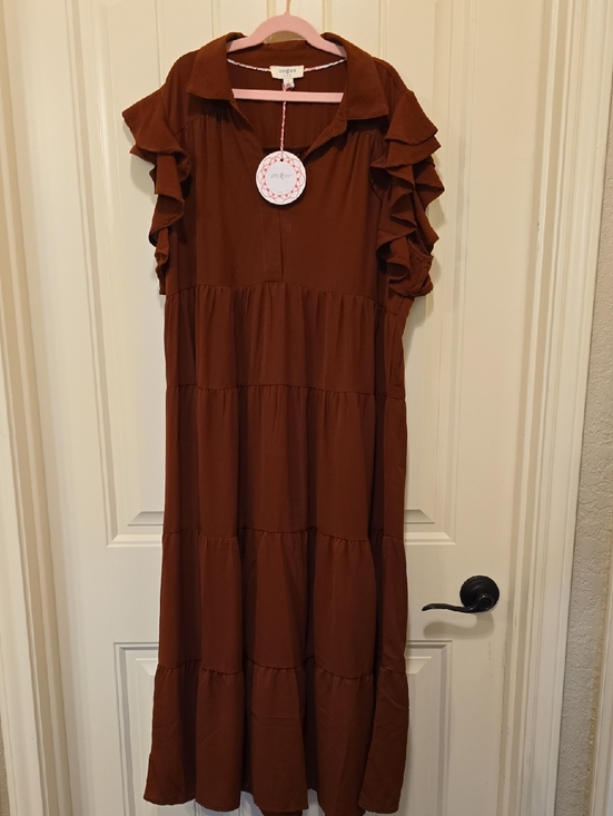 Umgee Dresses & Skirts - Umgee Rust Tiered Maxi Dress with Ruffle Sleeves